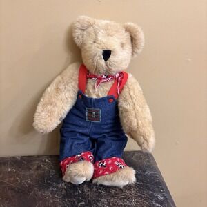 Vermont Teddy Bear Company 1992 18"‎ Plush Bear Denim Overalls Bandana USA